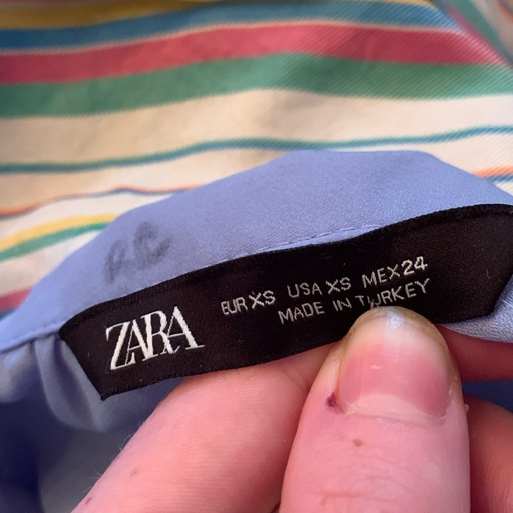 ZARA  BLUE RUFFLED LONG SLEEVE BLOUSE - Picture 7 of 7
